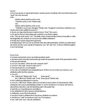 Quote Formatting - Quotes ï Don9t use quotes to repeat informaon ...