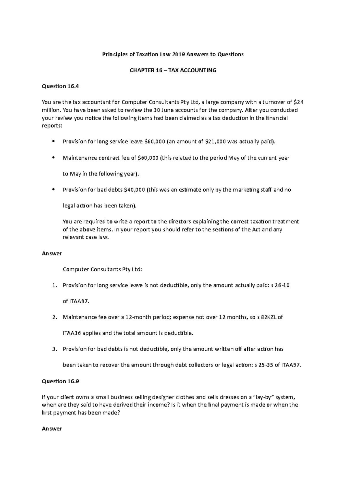 Chapter 16 Tutorial Solutions - Principles Of Taxation Law 2019 Answers ...