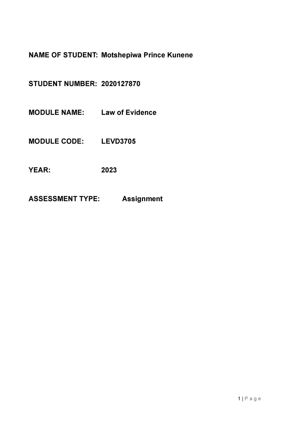 law of evidence assignment