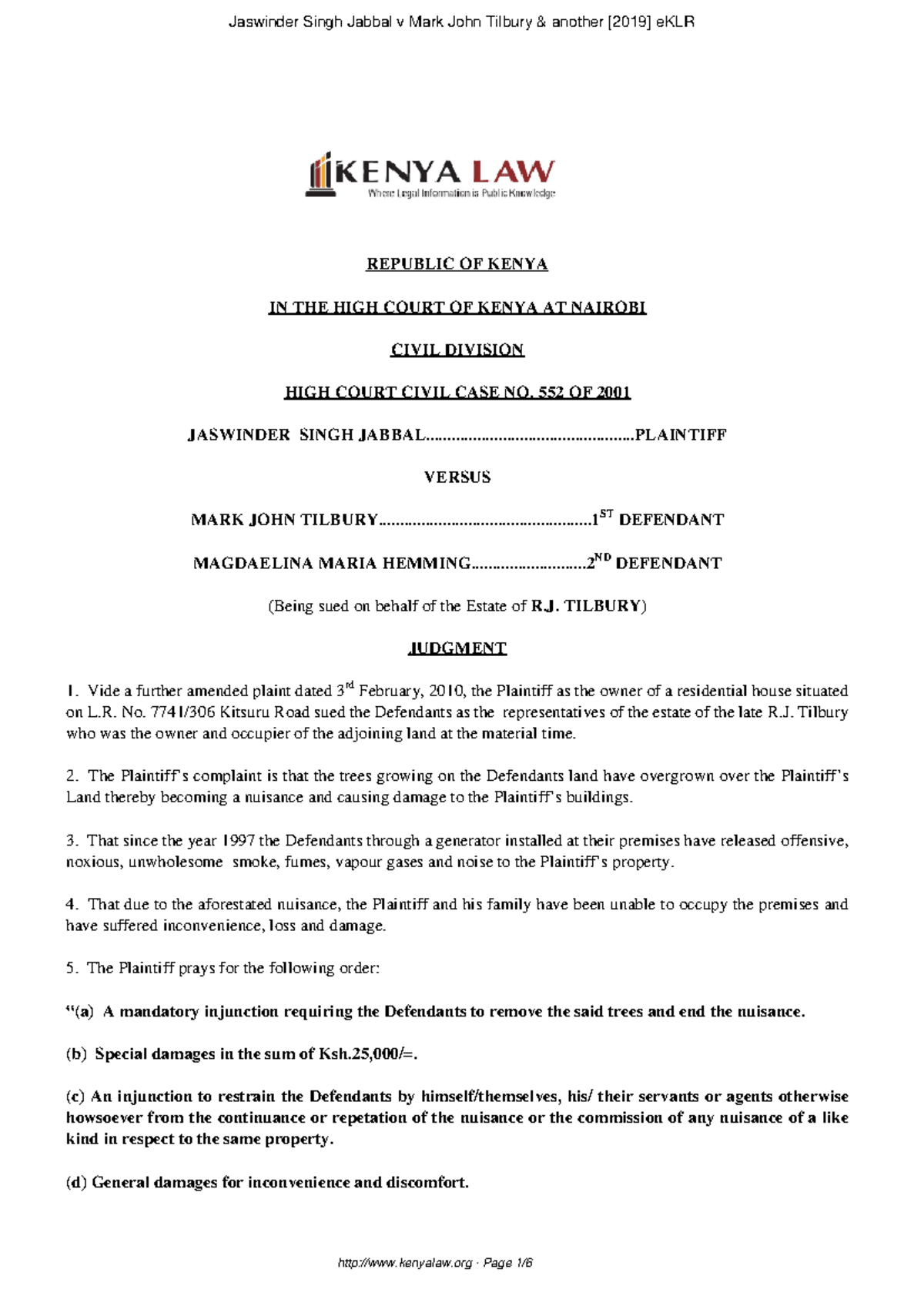 Civil Case 552 of 2001 - A law that falls under the Law of Contracts ...
