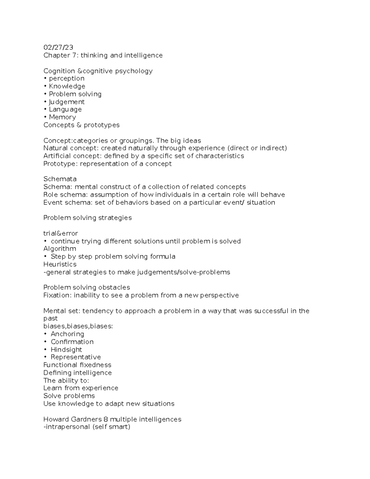 Chapter 7 Notes Psych 02 27 Chapter 7 Thinking And Intelligence Chapter 7 Notes Psych 02 27 Chapter 7 Thinking And Intelligence