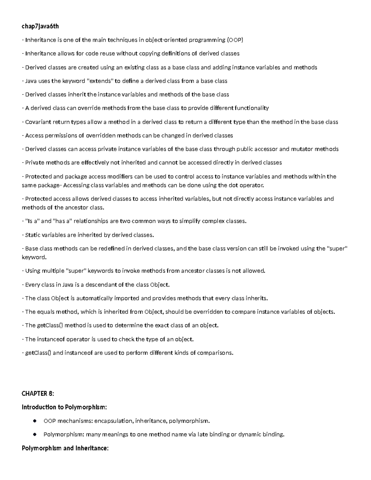 213 Finals note - Final notes - chap7java6th - Inheritance is one of ...