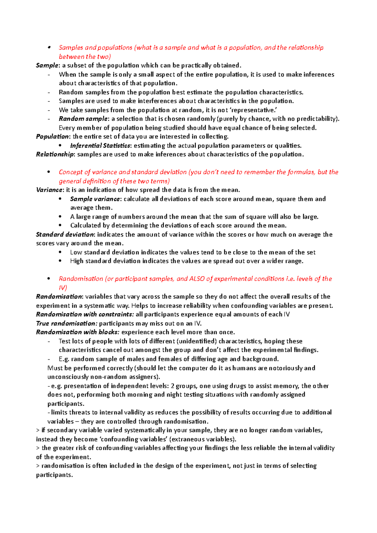 100013 Exam Prep Notes Samples and populations (what is a sample and