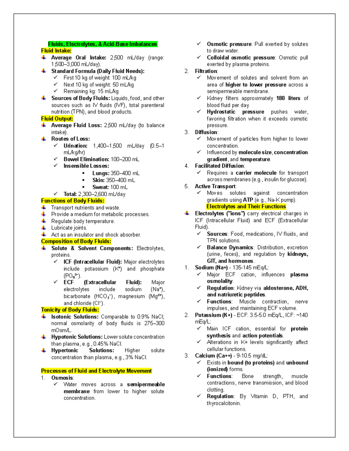 MS Midterms Reviewer - Fluids, Electrolytes, & Acid-Base Imbalances ...