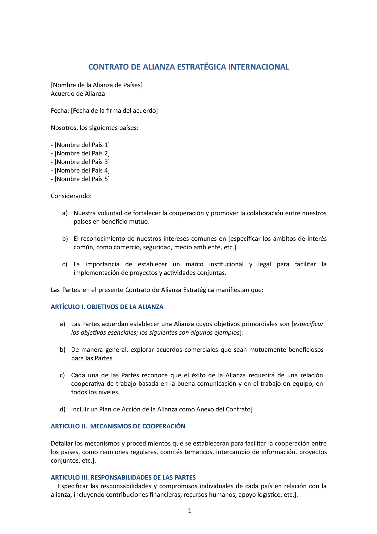 Modelo Contrato De Alianza Estrategica Internacional Contrato De Alianza EstratÉgica 3216