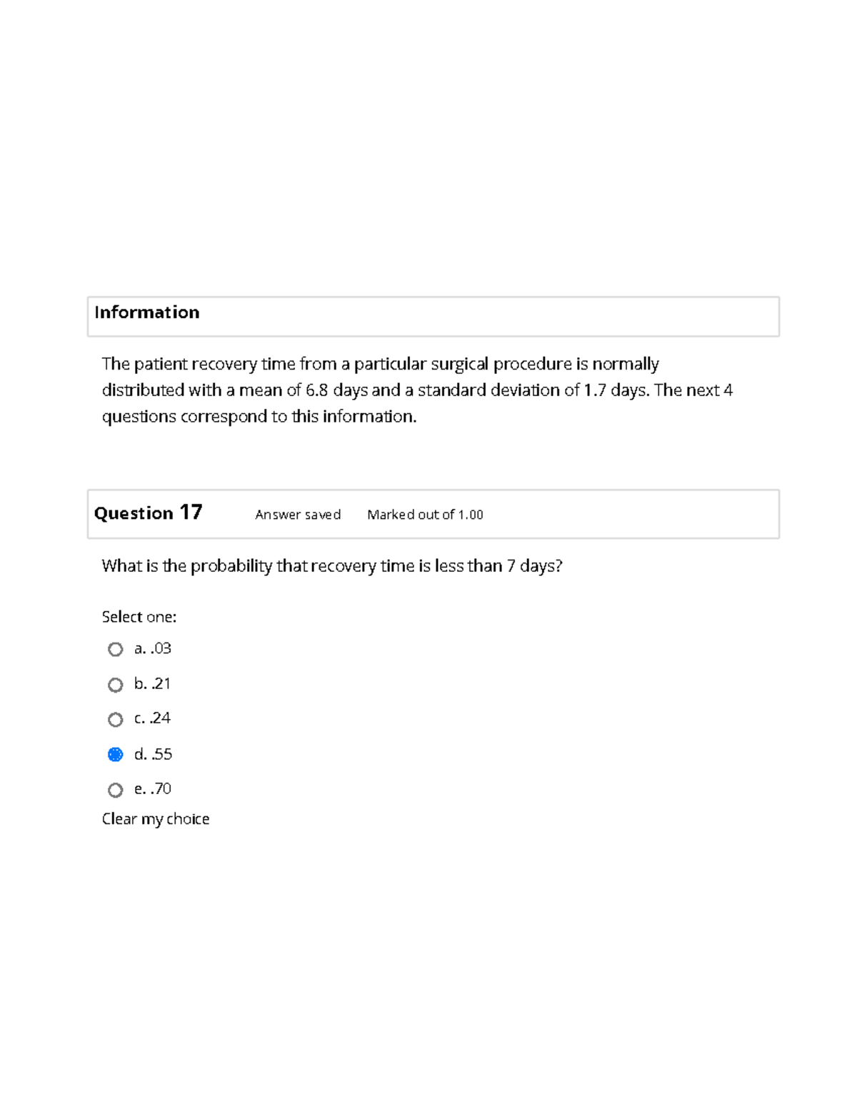 Graded Quiz Unit 6 (page 5 of 5) - Information The patient recovery