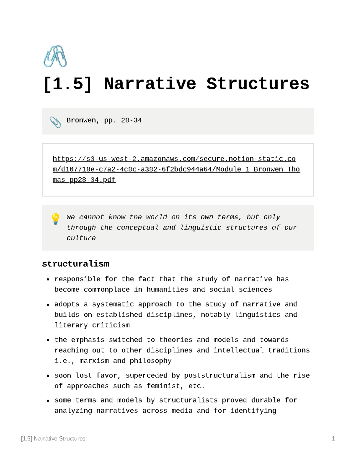 1 Module 1 Narrative Structures [1] Narrative Structures 1 🖇 [1