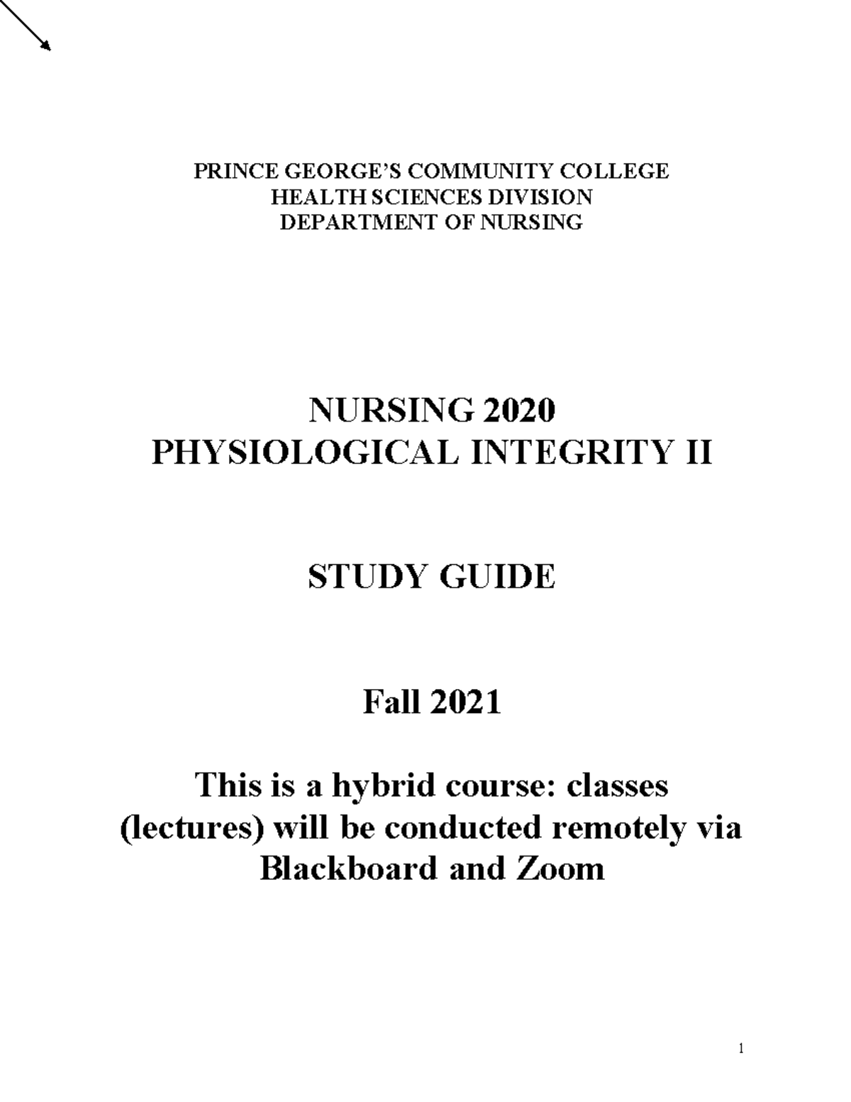 NUR 2020 Study Guide Fall 2021 - PRINCE GEORGE’S COMMUNITY COLLEGE ...