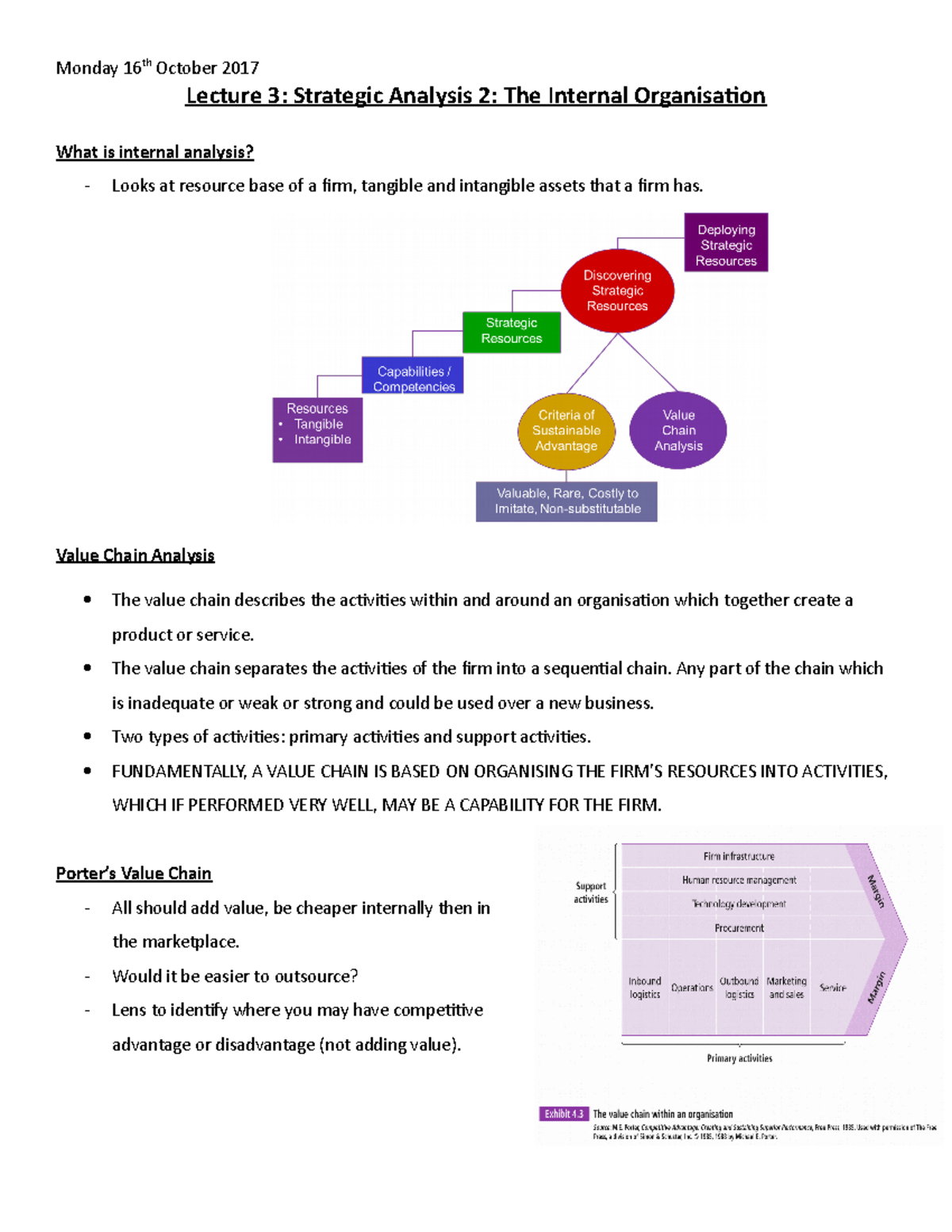 Lecture 3- Strategic Analysis 2- The Internal Organisation - Monday 