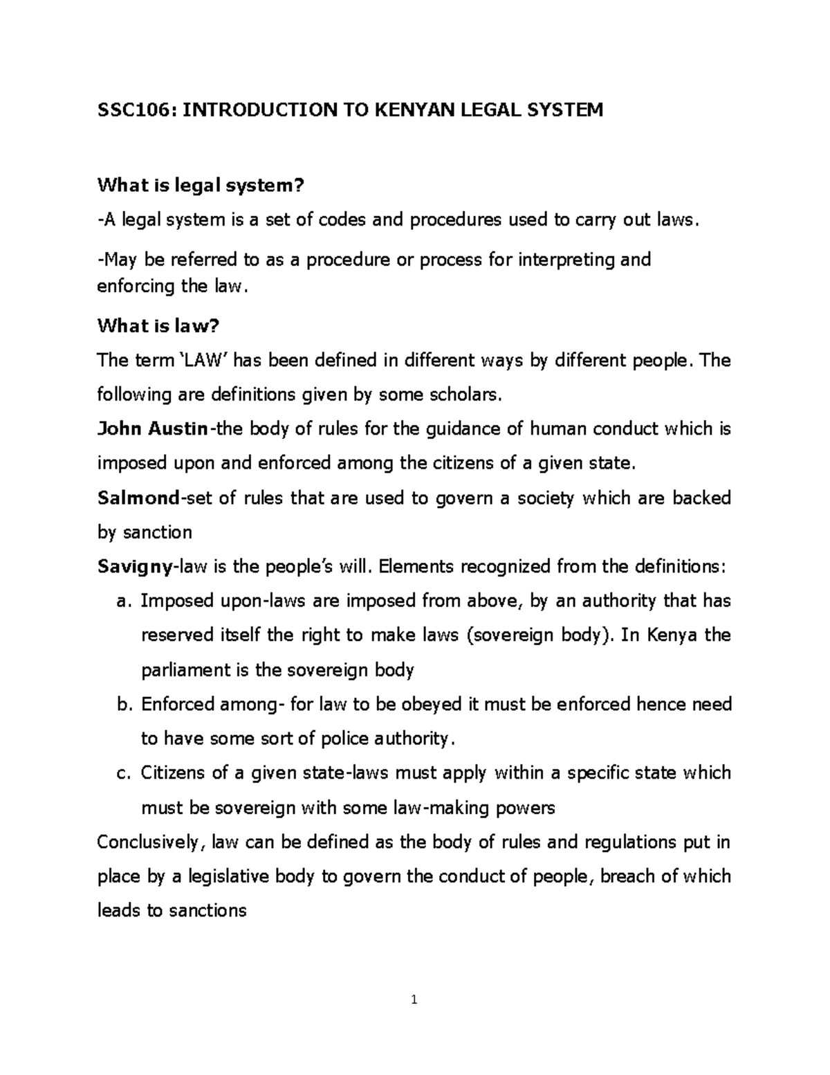 1679745000385 SSC106 Kenyan Legal System Compiled Notes SSC106