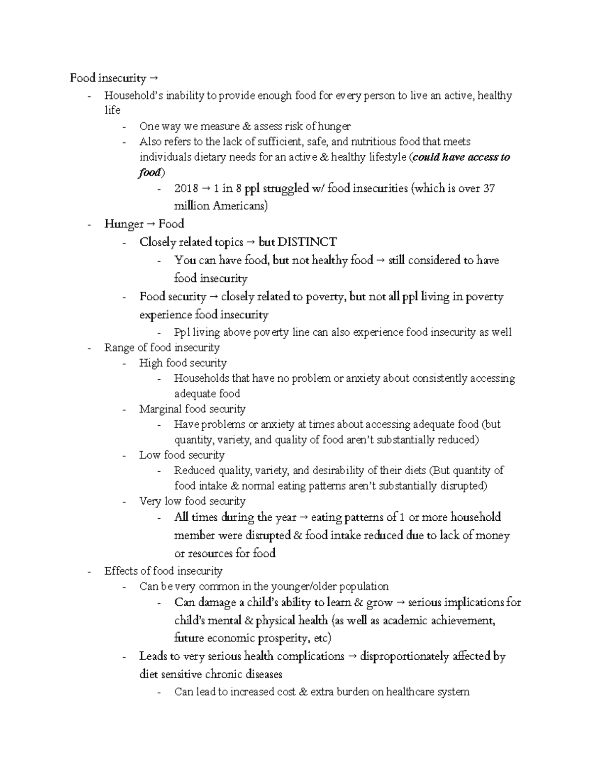 2021 - NURS 270 - Food Insecurity Public Health - Food insecurity → ...