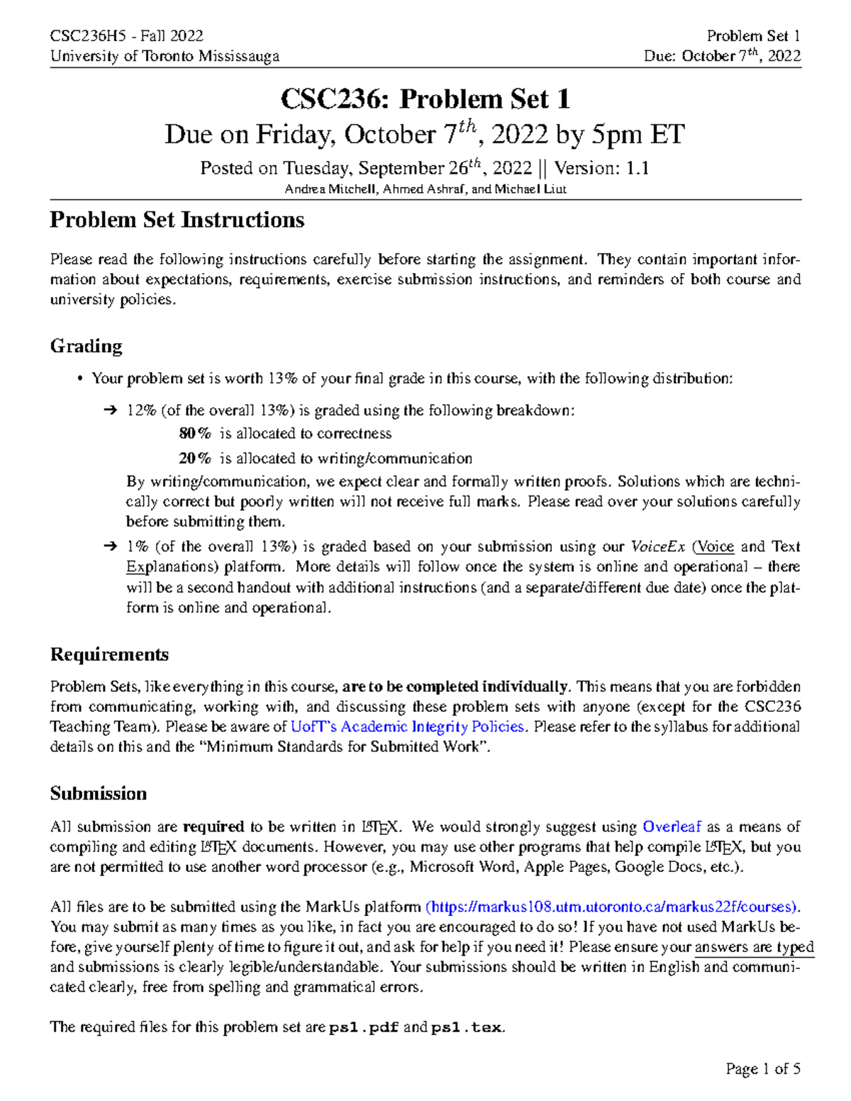CSC236-Problem Set 1 - assignment 1 - University of Toronto Mississauga ...