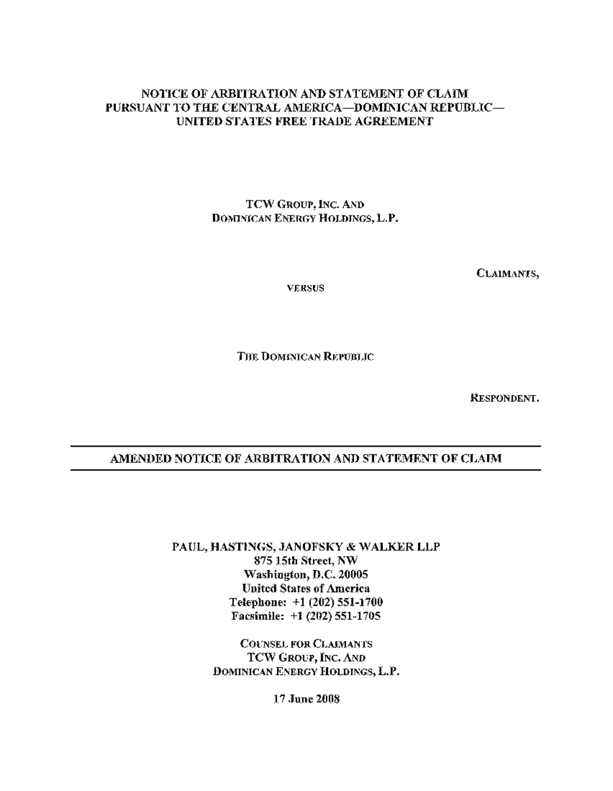 Ita0836 - Arbitration - NOTICE OF ARBITRATION AND STATEMENT OF CLAIM ...