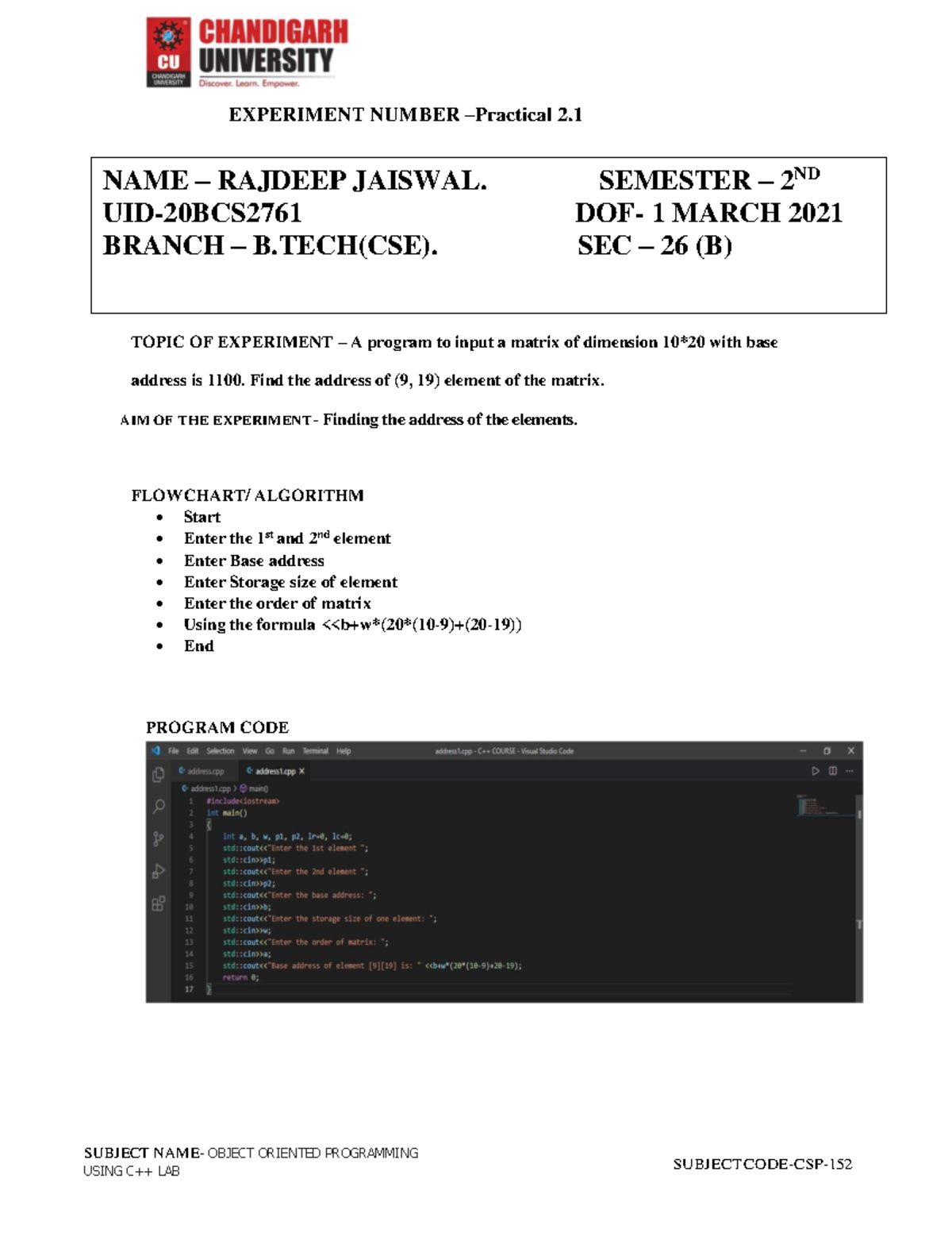 C++ 2 Worksheet - Object Oriented Programming Using c++ - SUBJECT NAME ...