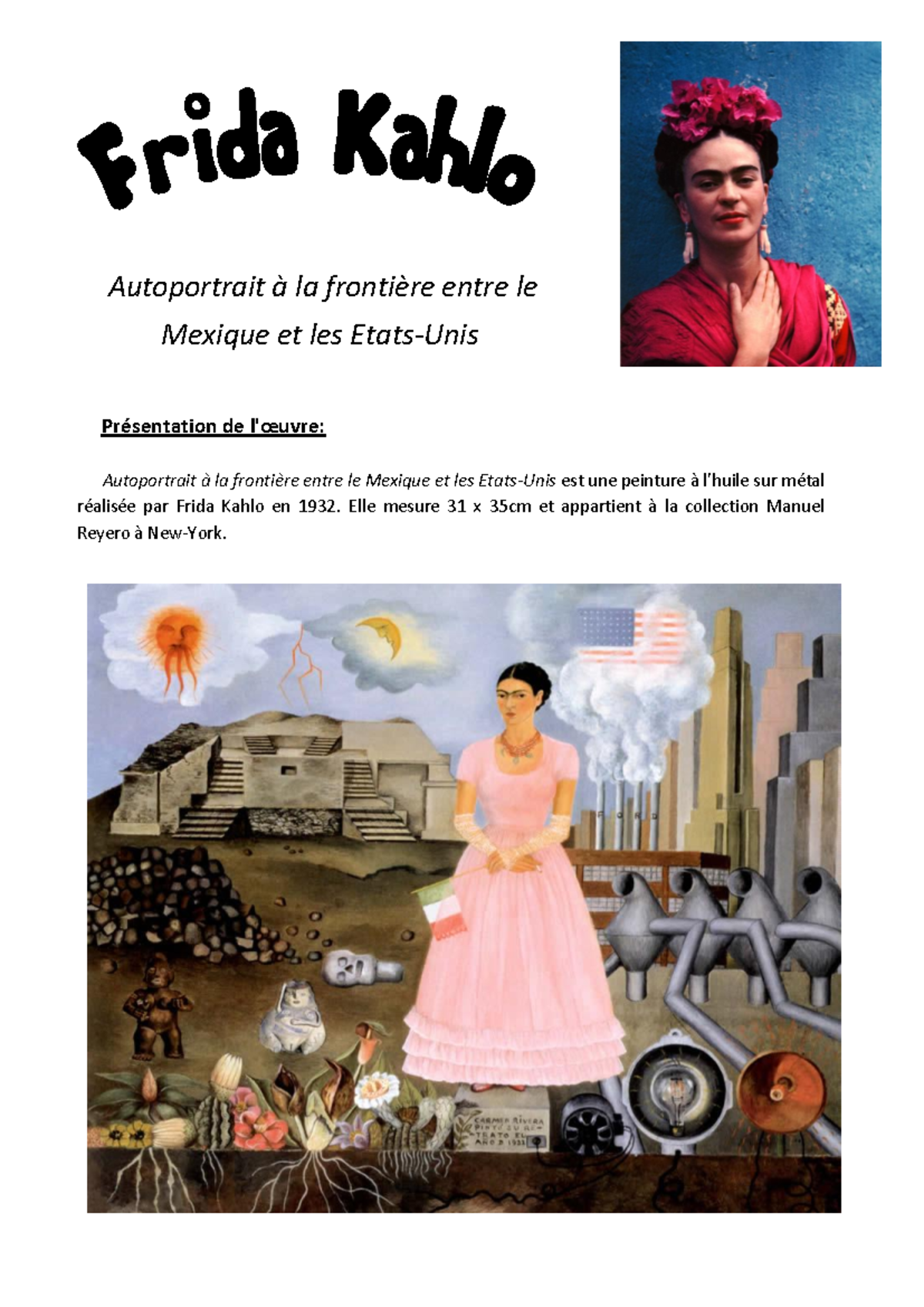 Frida kahlo - Elle mesure 31 x 35cm et appartient à la collection ...