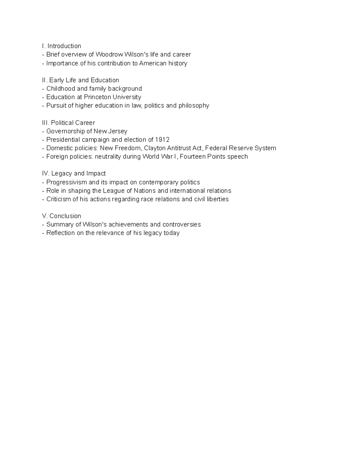 Outlines stu outline I. Introduction Brief overview of Woodrow