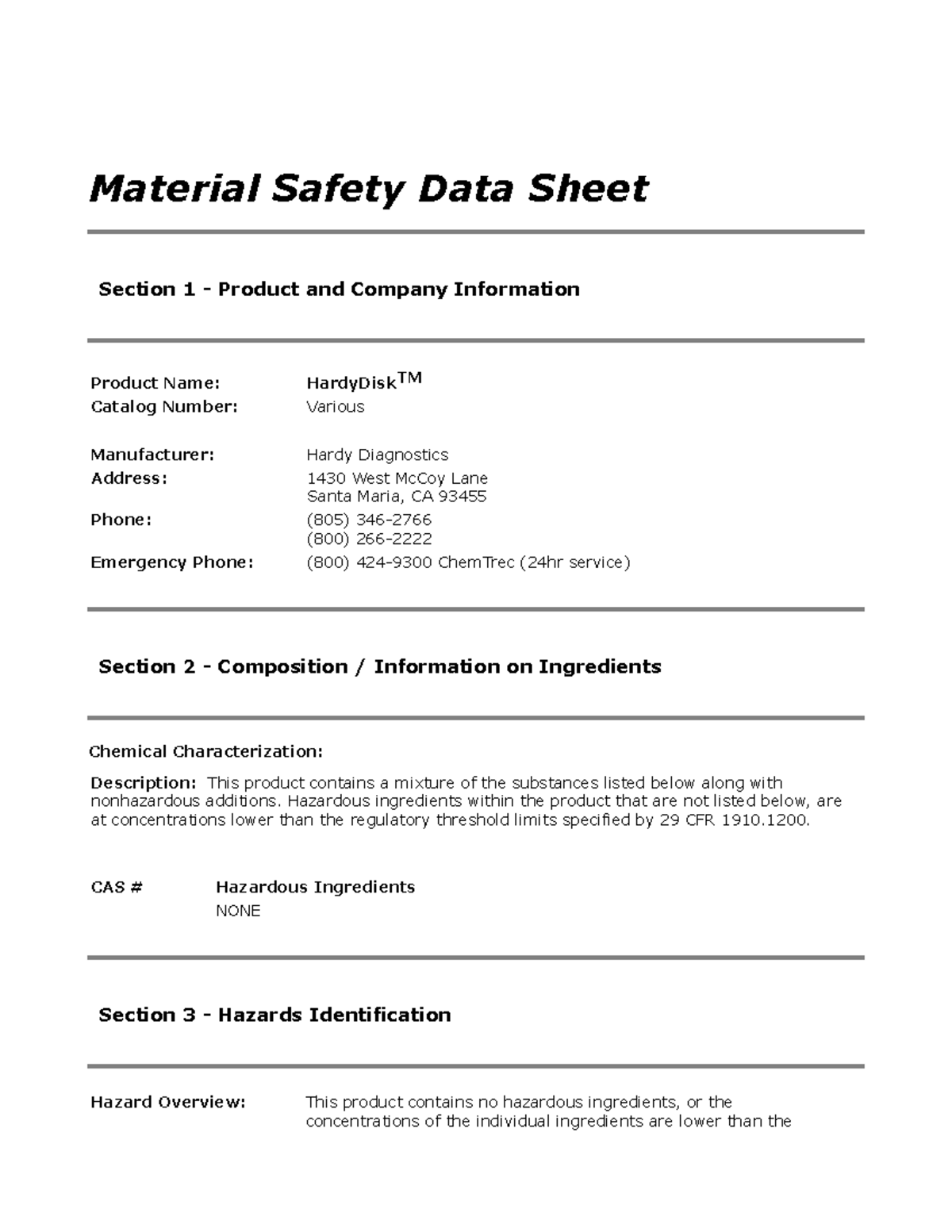 Tetracycline TE30 discs - Material Safety Data Sheet Section 1 ...