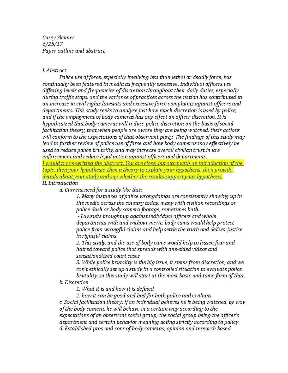 Outline and abstract assignment - Casey Skomer Paper outline and ...