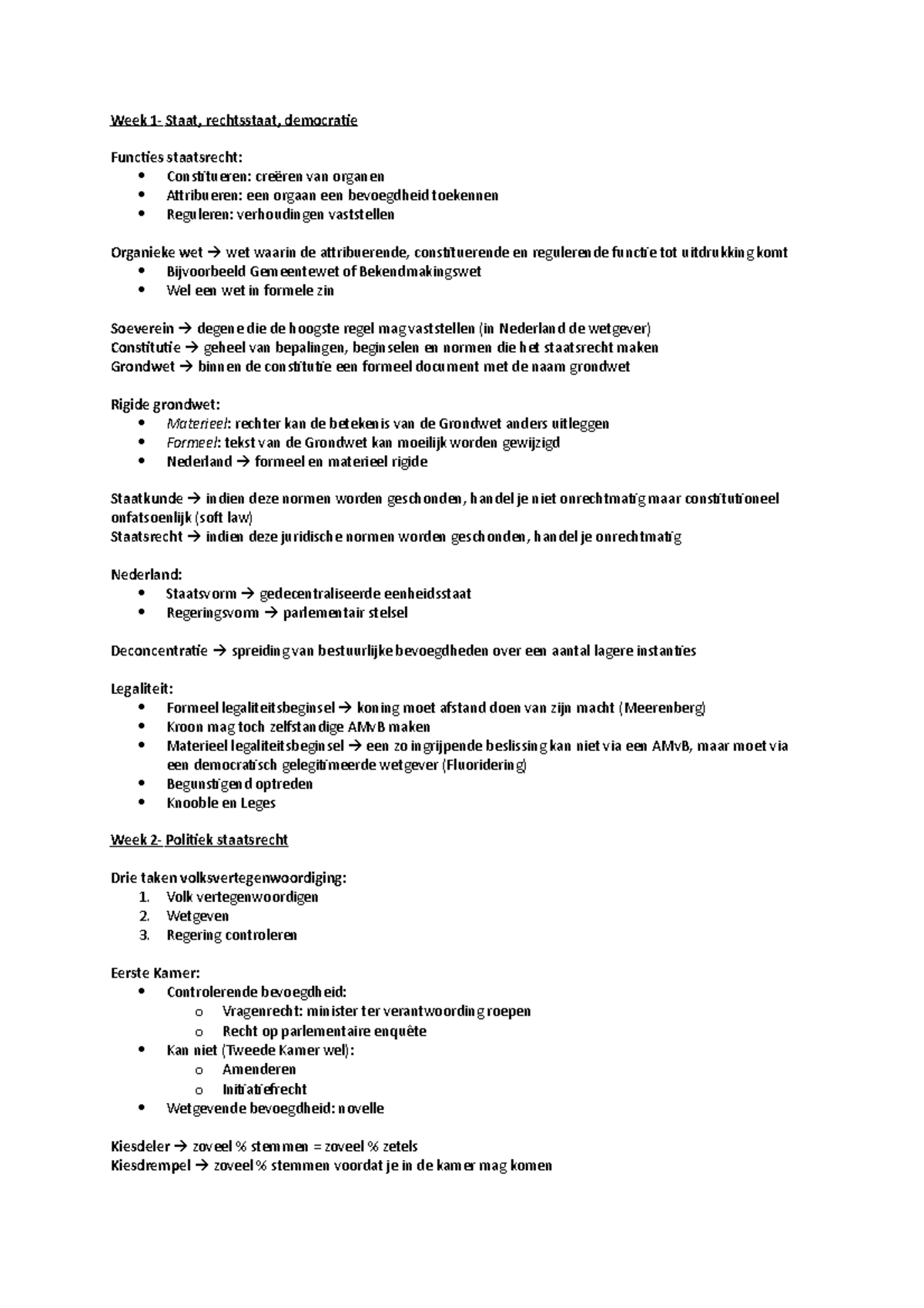 Staatsrecht - Samenvatting Week 1 - Week 1- Staat, Rechtsstaat ...