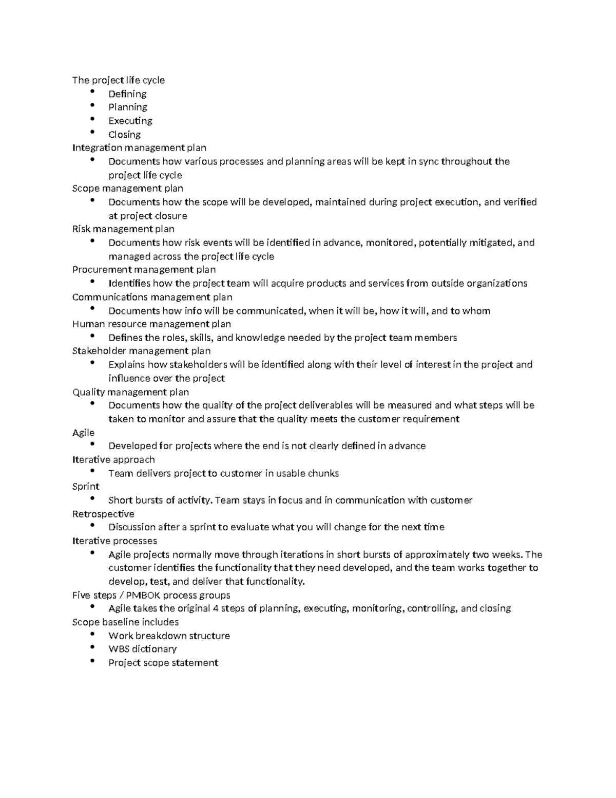 C722 Unit 4 - C722 Notes. - The Project Life Cycle Defining Planning ...