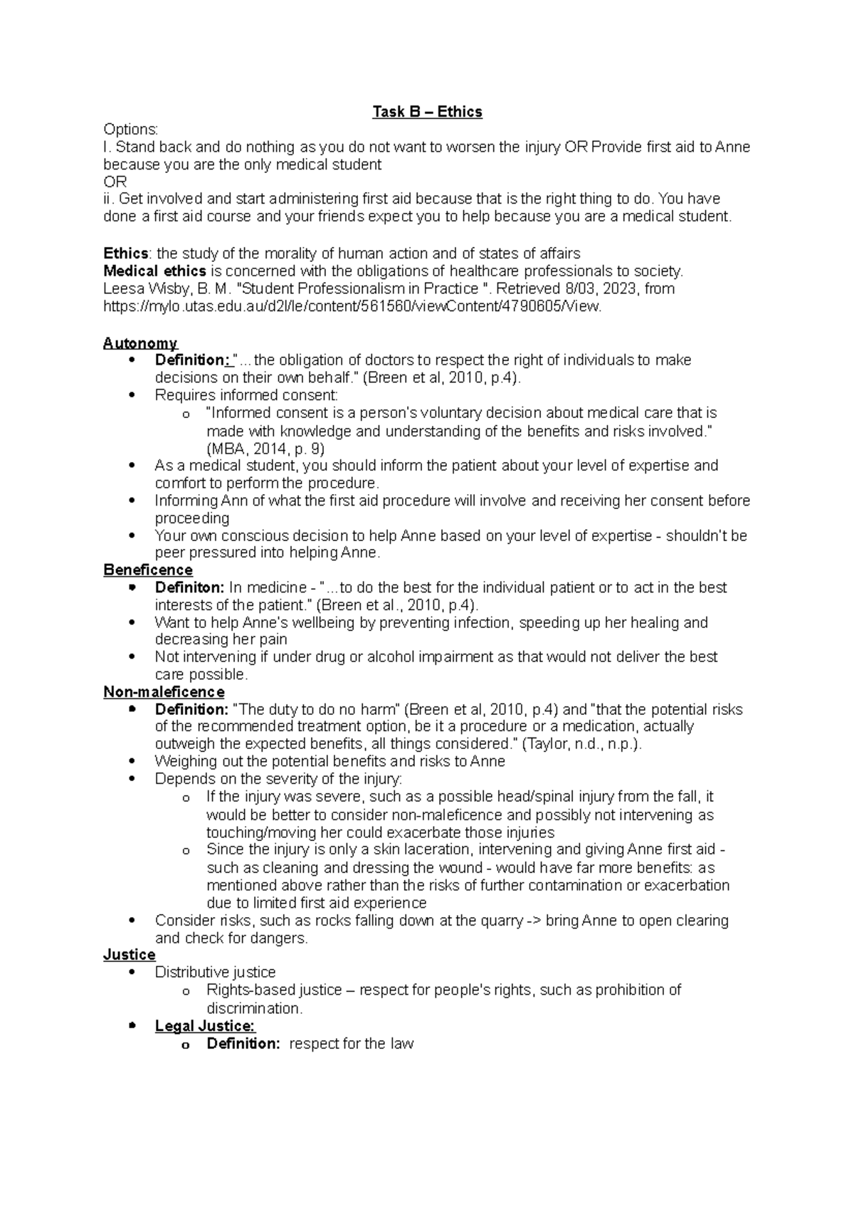 CBL 2 TASK B - Case Analysis - Task B – Ethics Options: I. Stand Back ...