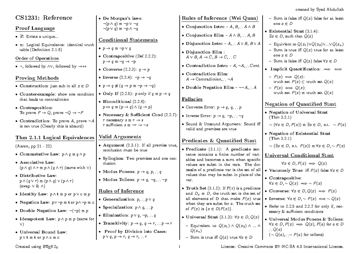 Cs1231 reference cheat sheet - SDM5001 - NUS - Studocu