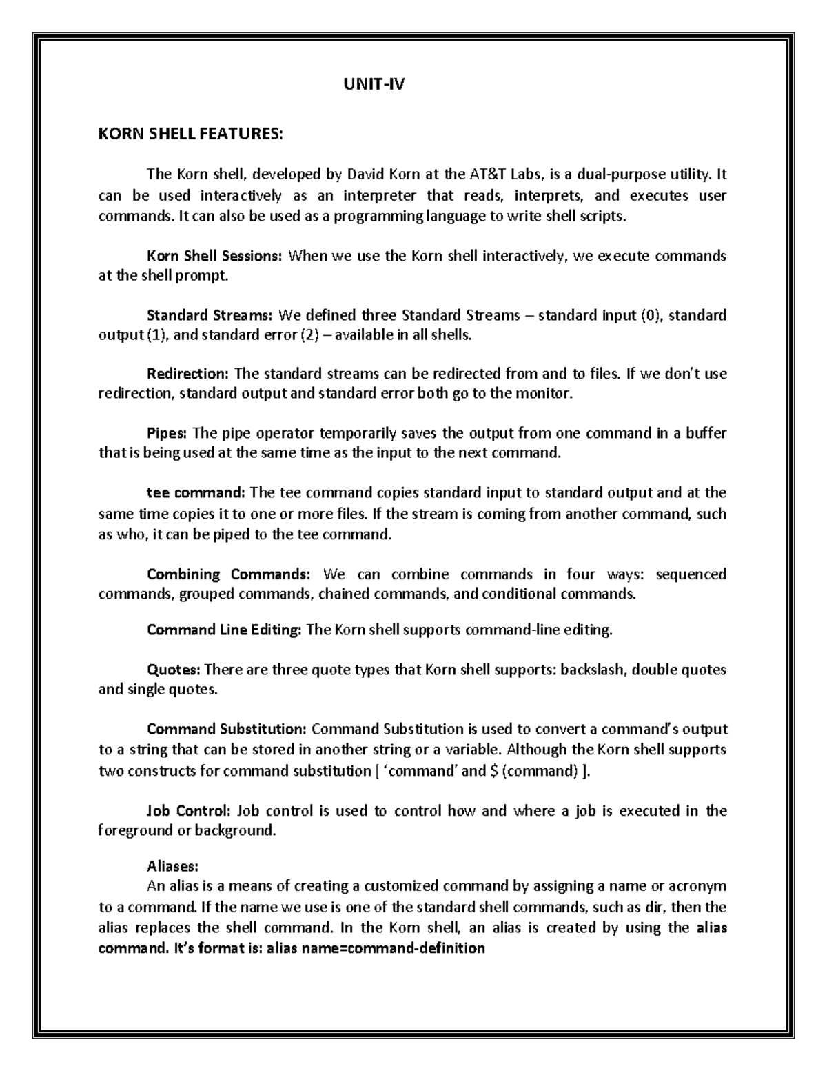 Korn Shell Features and Decision Making in Unix Programming and ...