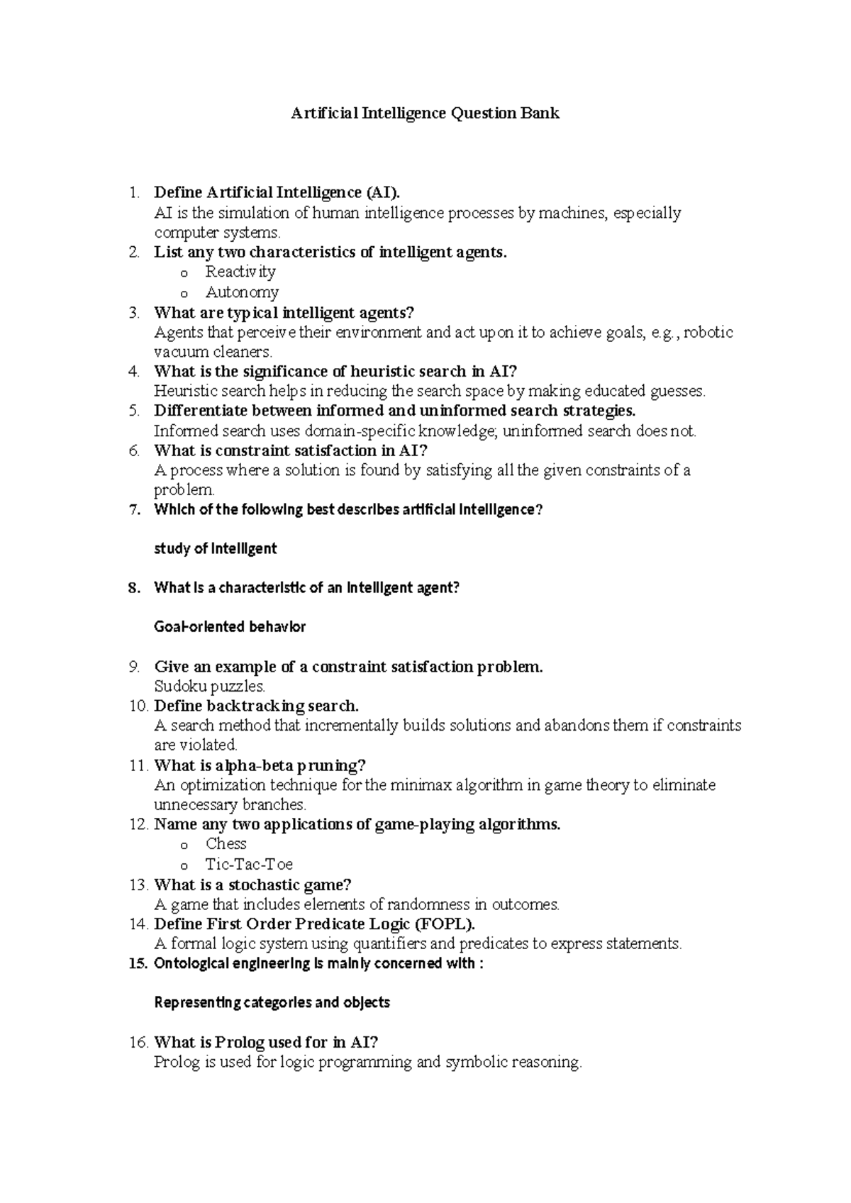 AI Question Bank - I am persuing MCA from MUIT - Artificial ...