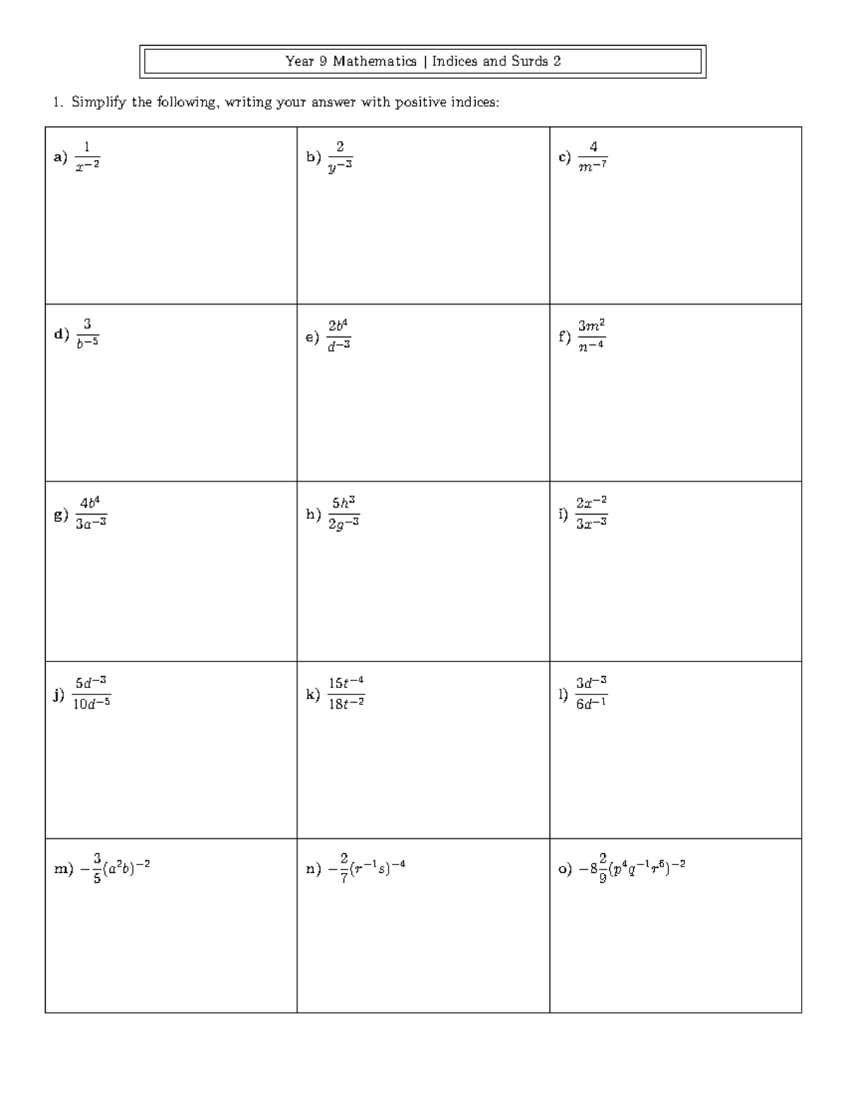 Year 9 Indices 2 Indices Year 9 MathematicsIndices and Surds 2