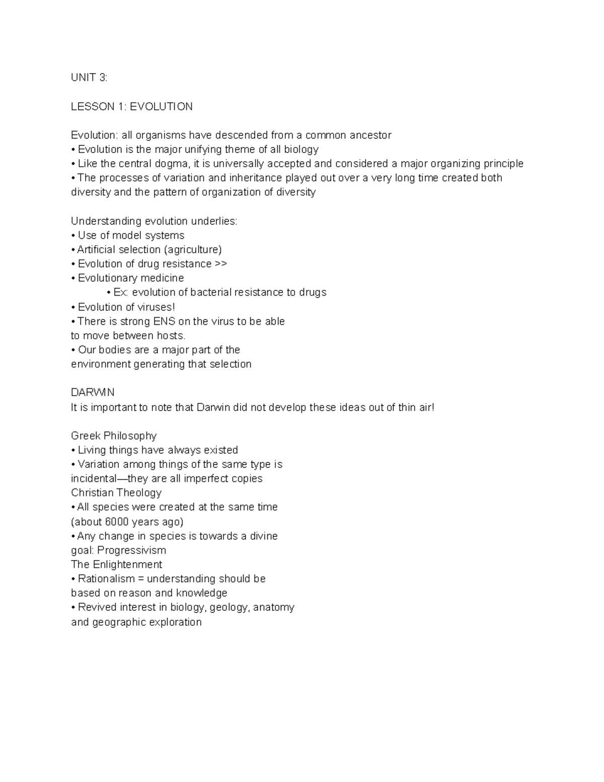 Bio unit 3 Kraft Unit 3 Test Review UNIT 3 LESSON 1 EVOLUTION