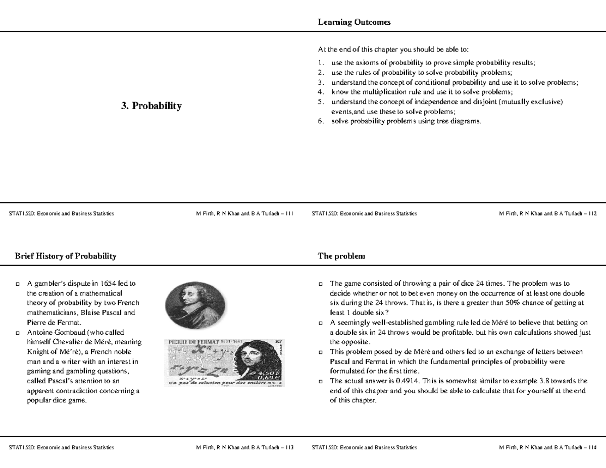 Ch3 lecture stats - 3. Probability STAT1520: Economic and Business ...