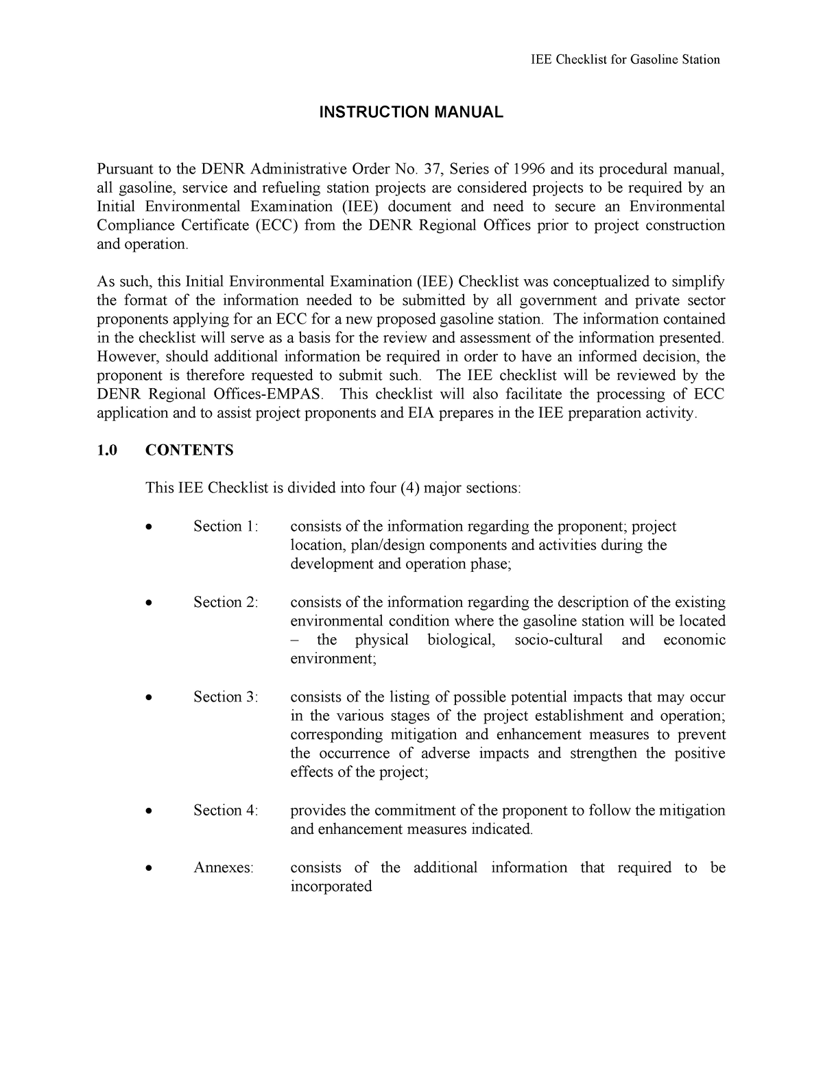 Gasoline-station IEE Report Sample - INSTRUCTION MANUAL Pursuant to the ...