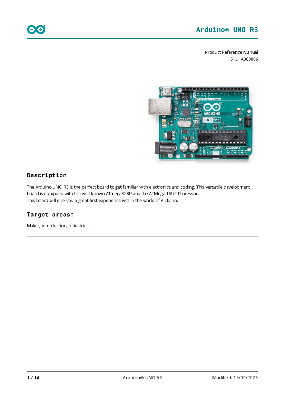 Arduino Uno data sheet - Product Reference Manual SKU: A Description ...