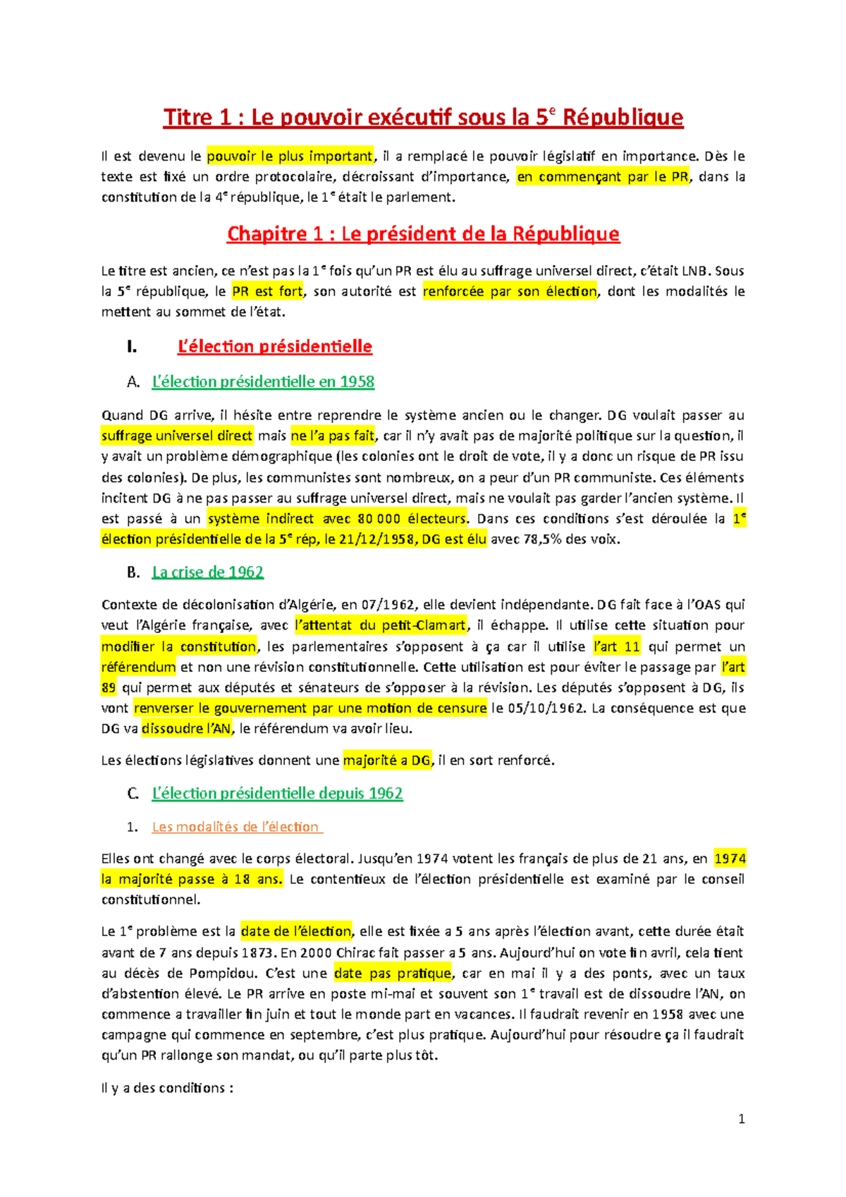 Le président de la République - Titre 1 : Le pouvoir exécutif sous la ...