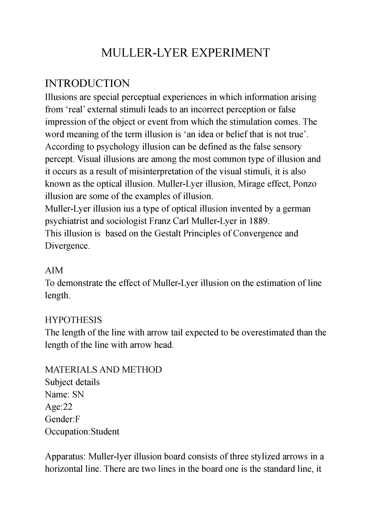 muller lyer experiment report