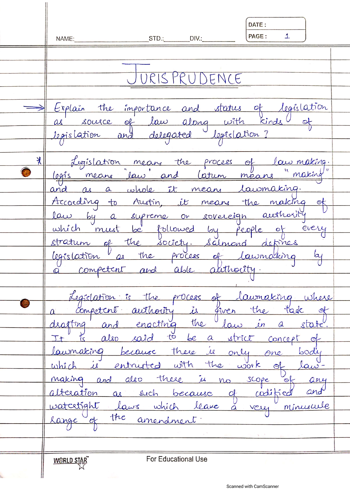 Jurisprudence - Notes - Bachelor Of Legislative Law - Studocu