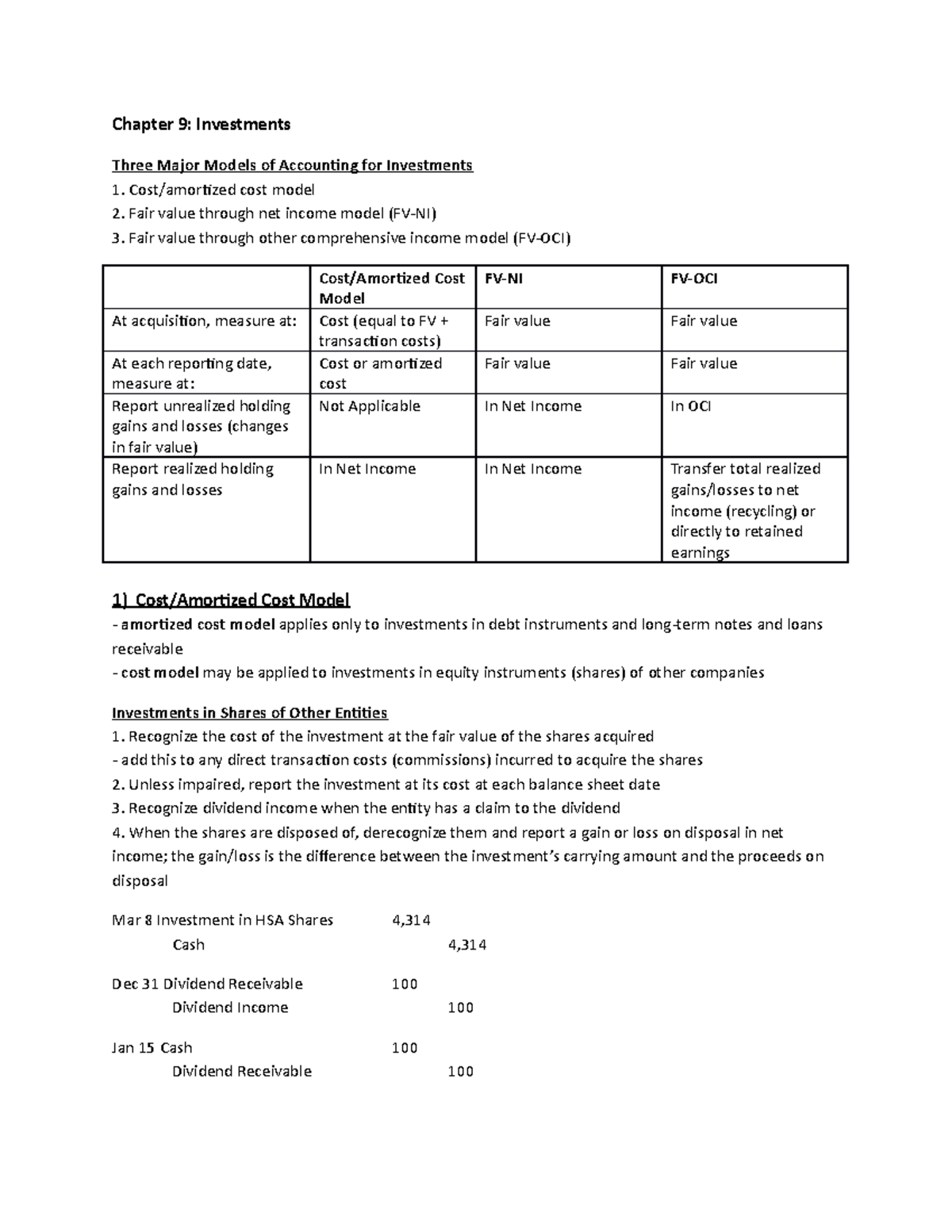 Accounting Chapter 9 Chapter 9 Investments Three Major Models of