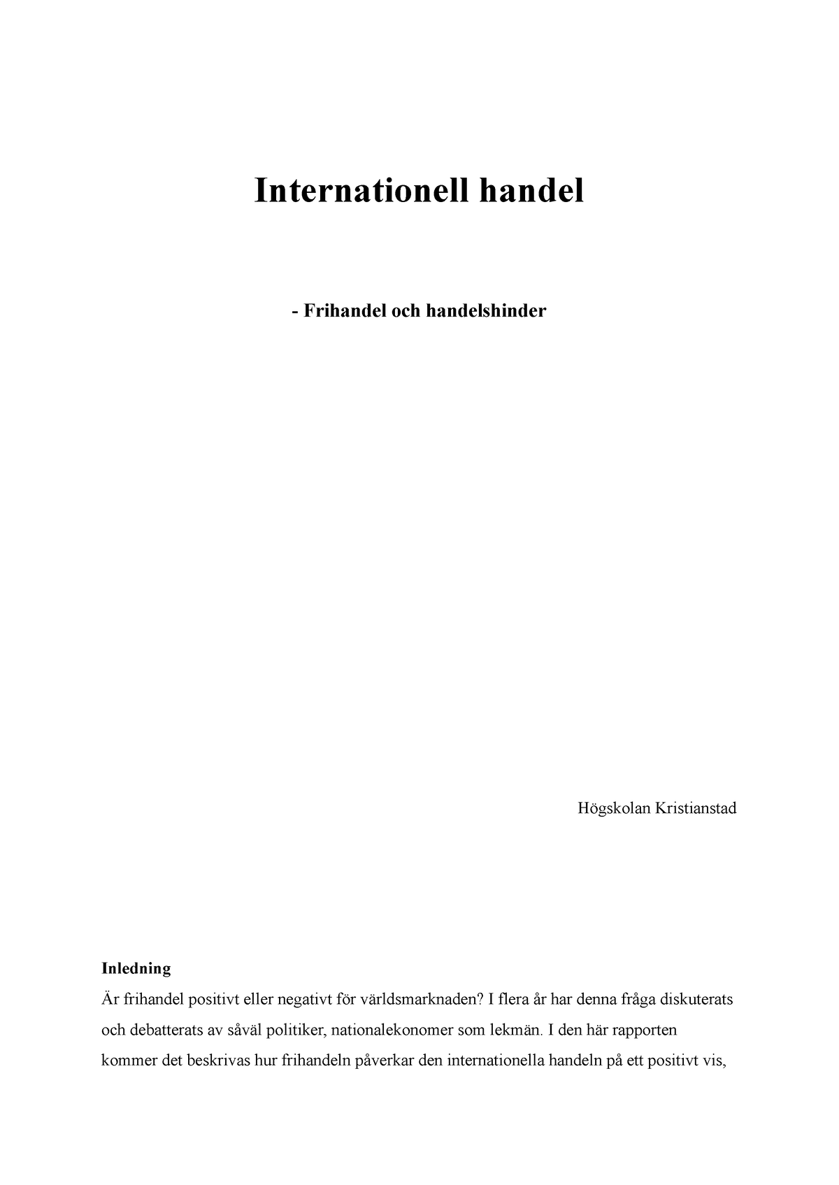 Internationell Handel - Uppsats - Internationell Handel - Frihandel Och ...