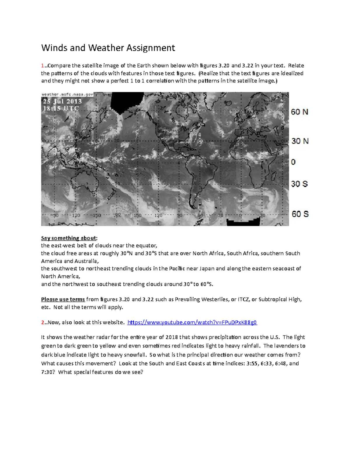 Winds and Weather Assignment 2021 - the satellite image of the Earth ...