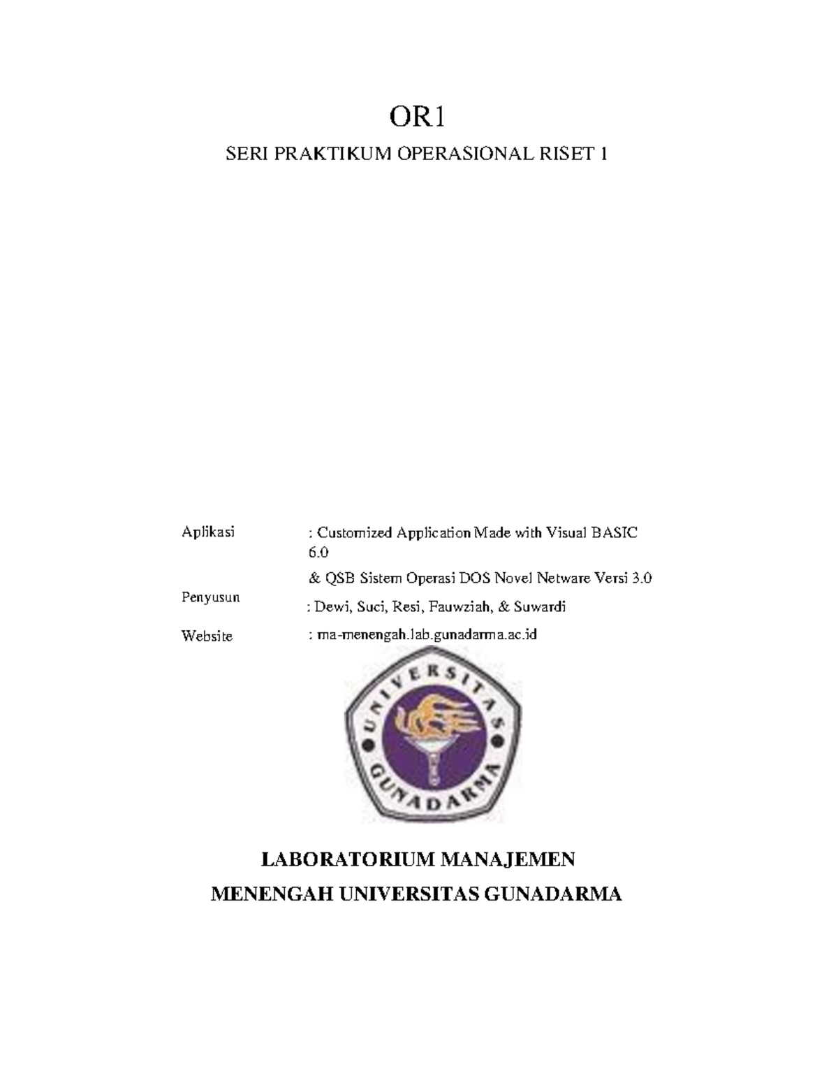 OR1 - Riset Operasional - 0 OR SERI PRAKTIKUM OPERASIONAL RISET 1 ...