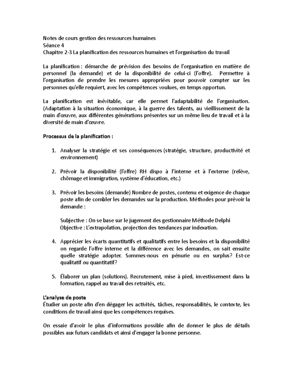 Notes de cours chap 2-3 - Kassim Said Abasse La planification des RH, l ...