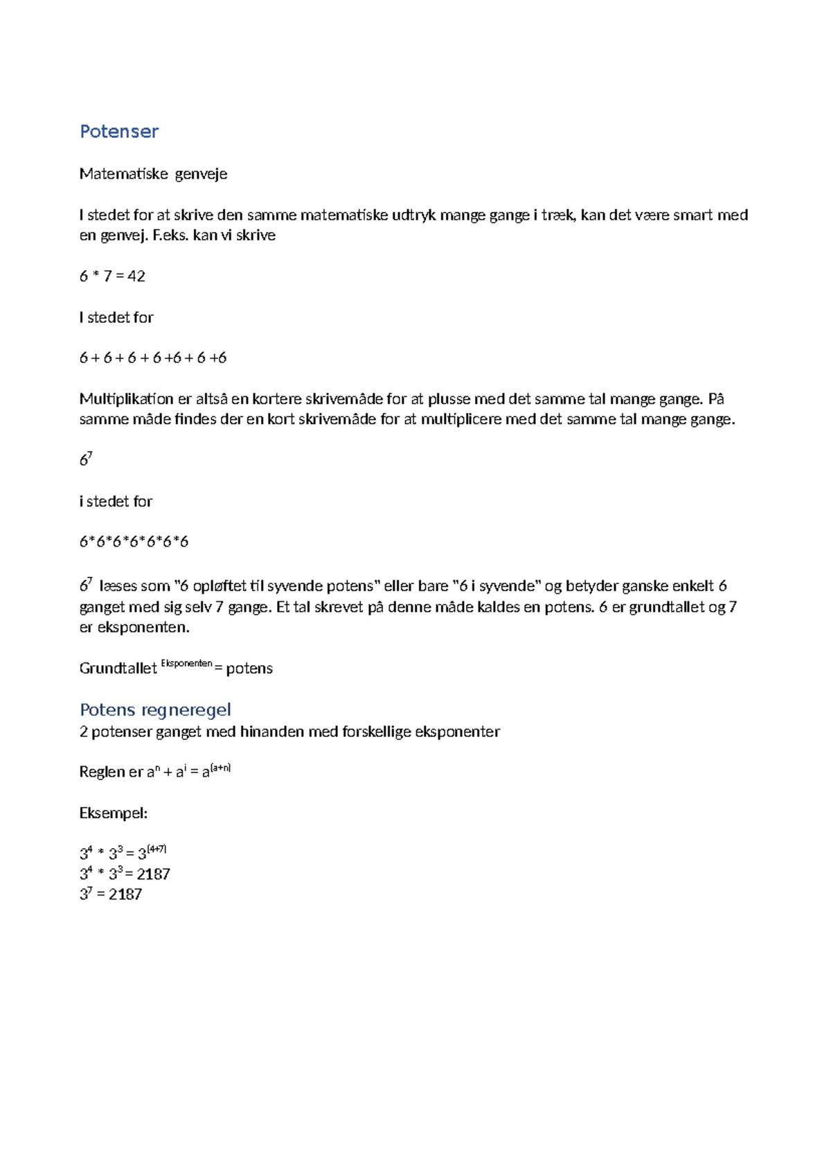 Forklaring af potenser, 1 gradsligninger og 2 lig med 2 ube - Potenser ...