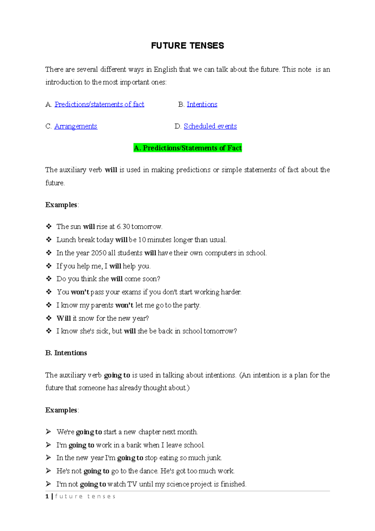 Future tenses - Supplementary note - FUTURE TENSES There are several ...