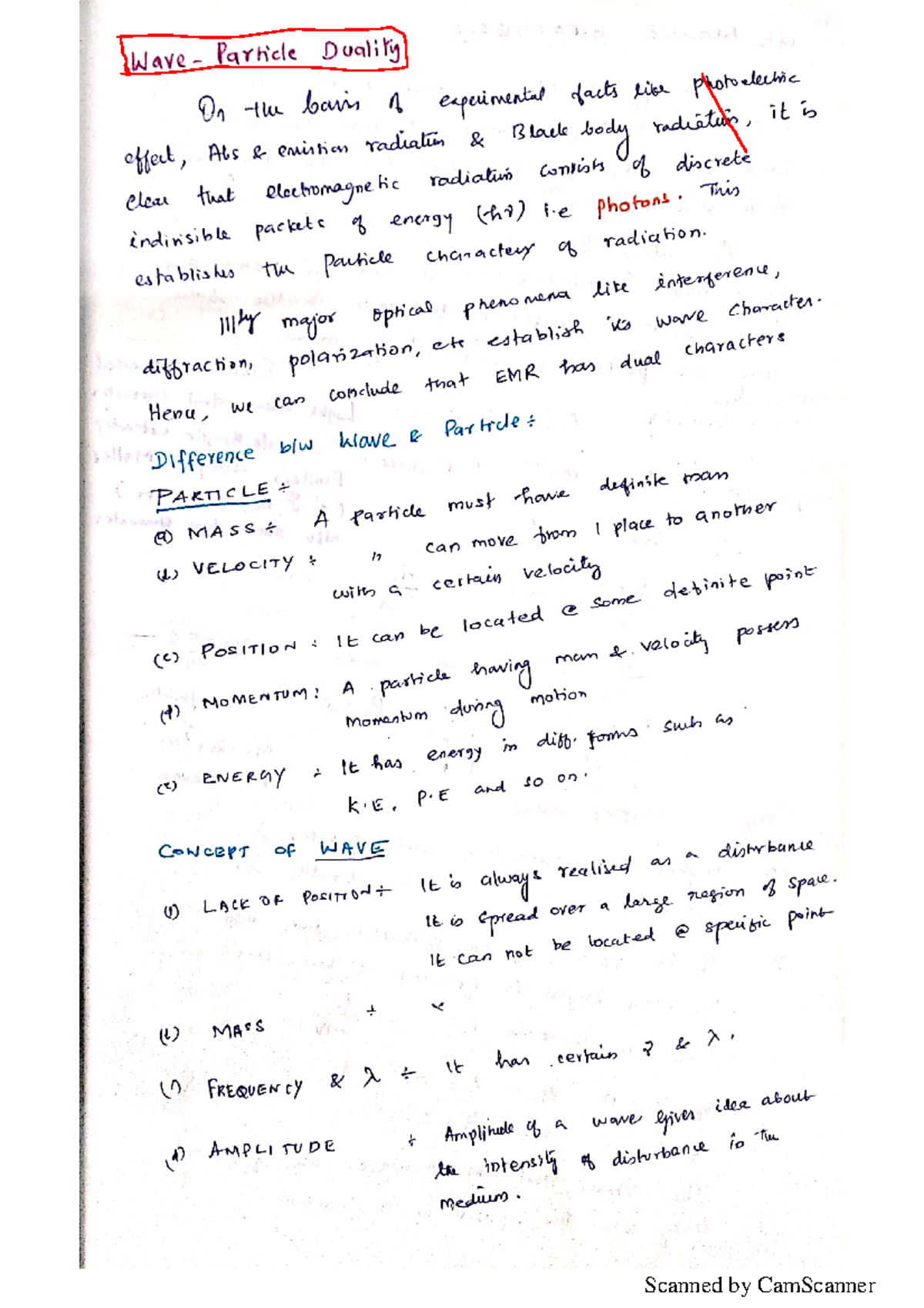 Unit 1 Wave Particle Duality Written Notes - Chemistry - Studocu