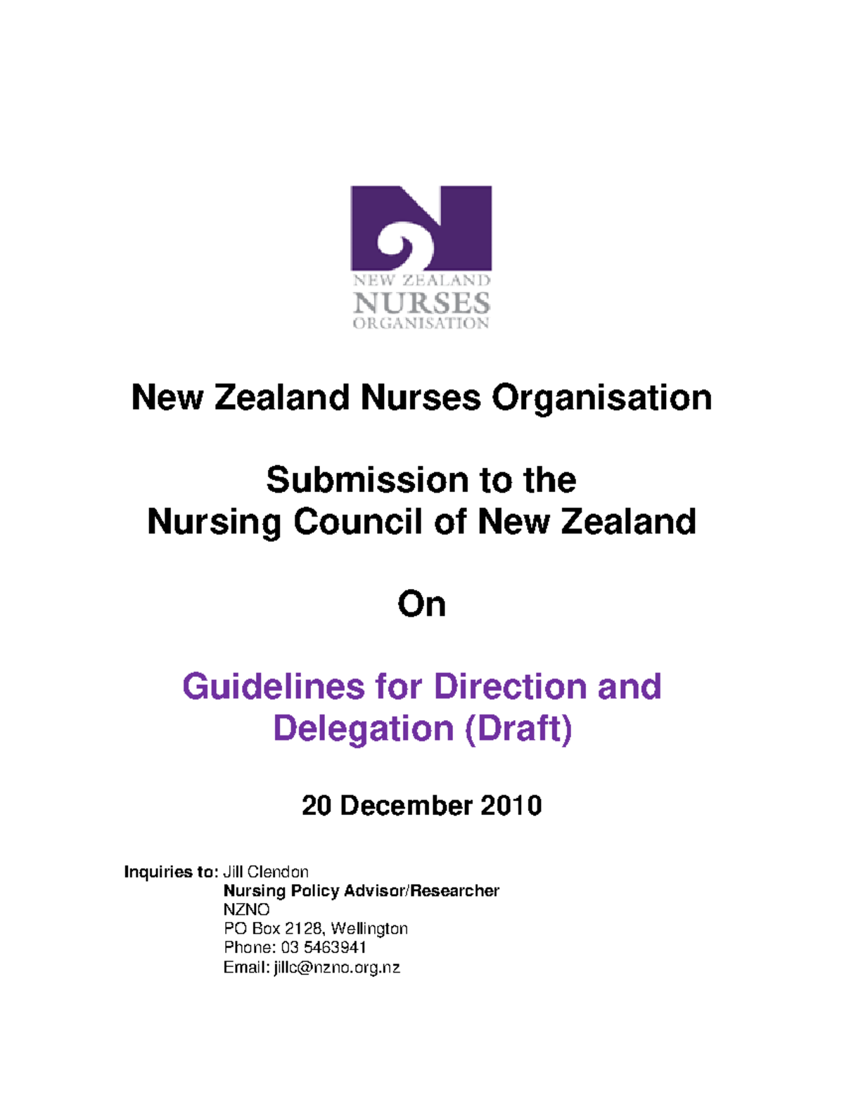 2010-10-21 NCNZ draft guideline on direction and delegation NZNO ...