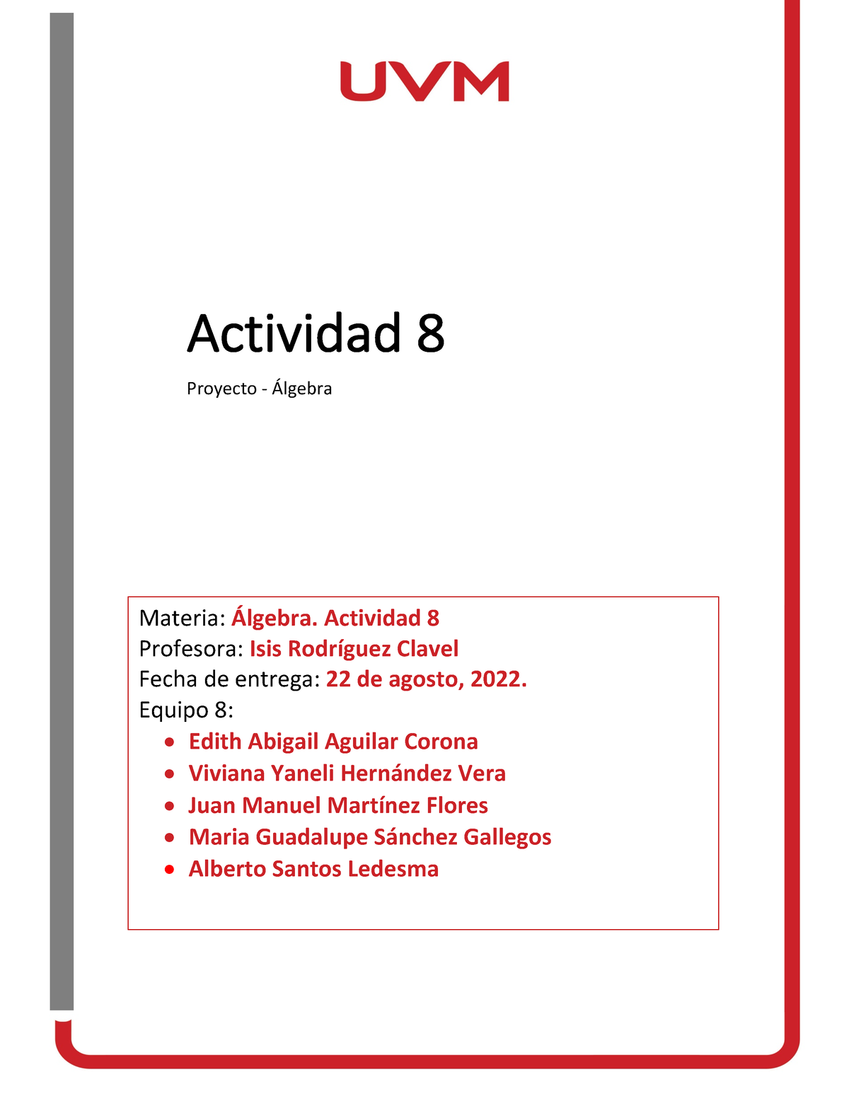 A8 Proyecto Integrador - Actividad 8 Proyecto - Álgebra Materia ...