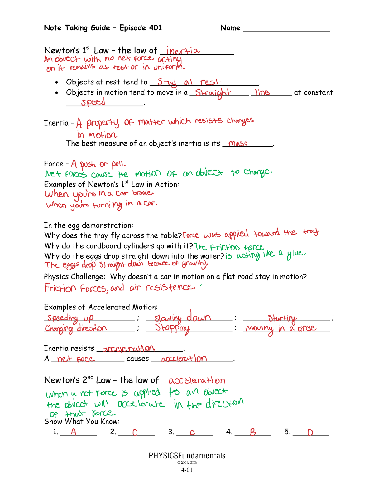 3 4 - physics work - Note Taking Guide – Episode 401 Name ...