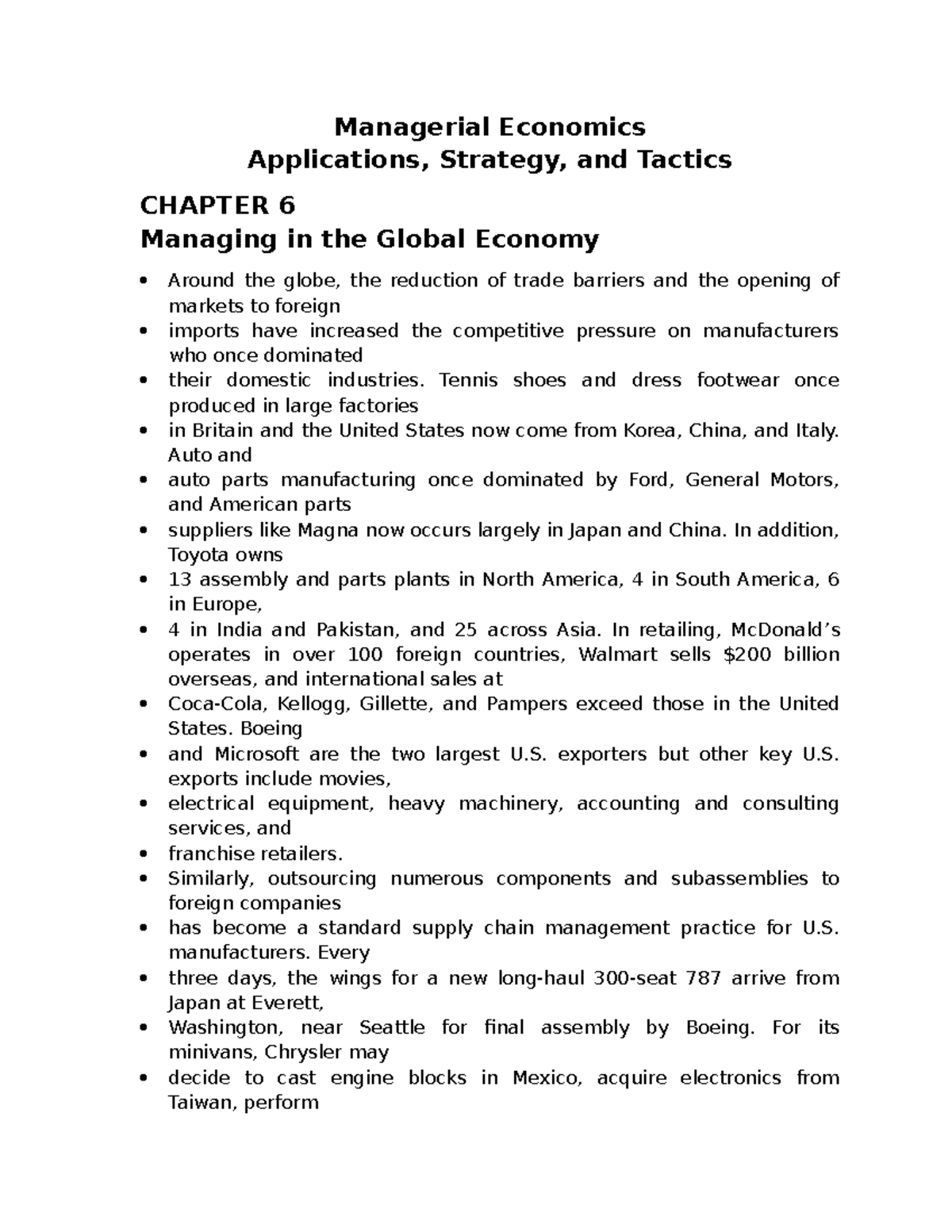 Managerial Economics Chapter 6 Managing in the Global Economy Summaries ...