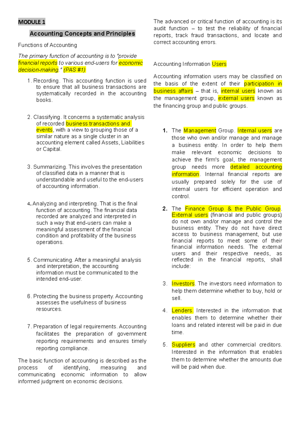 Accounting 101 BSBA - MODULE 1 Accounting Concepts And Principles ...