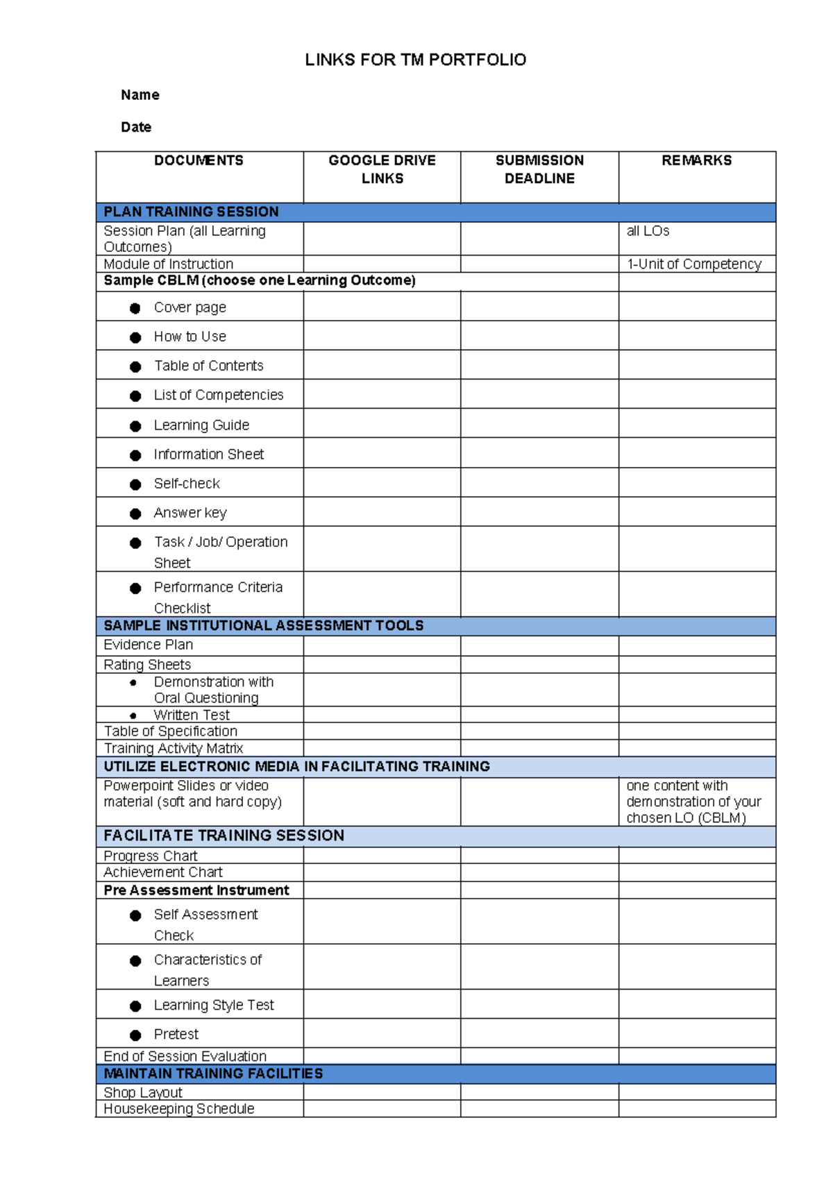 2024 TM1 Portfolio Checklist Evaluation - LINKS FOR TM PORTFOLIO Name ...